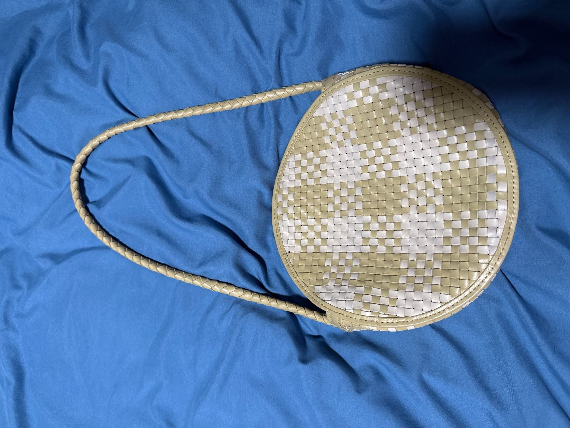 Bembien Audrey Sage Check Woven Leather Round Shoulder Bag 4