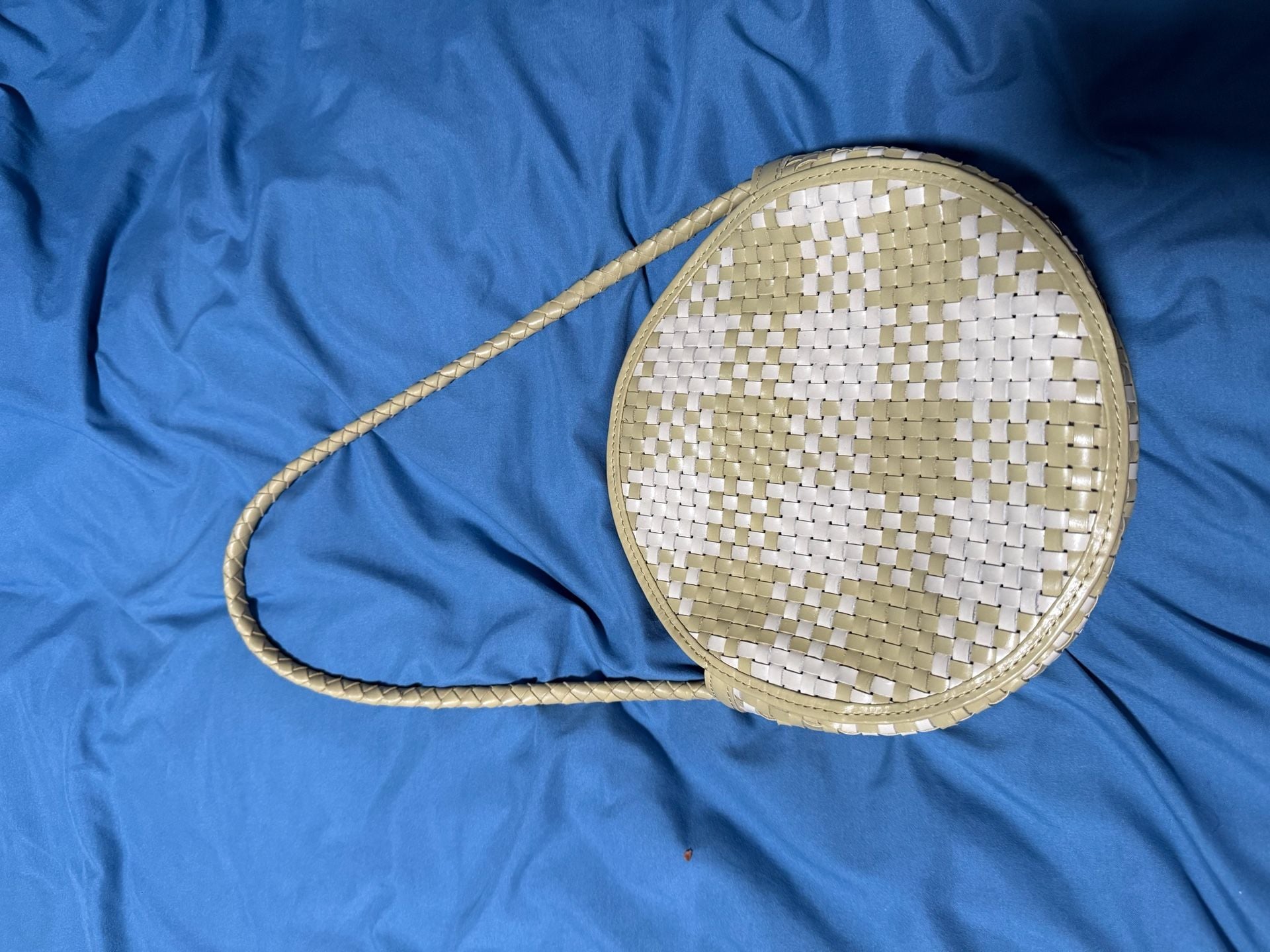 Bembien Audrey Sage Check Woven Leather Round Shoulder Bag 6