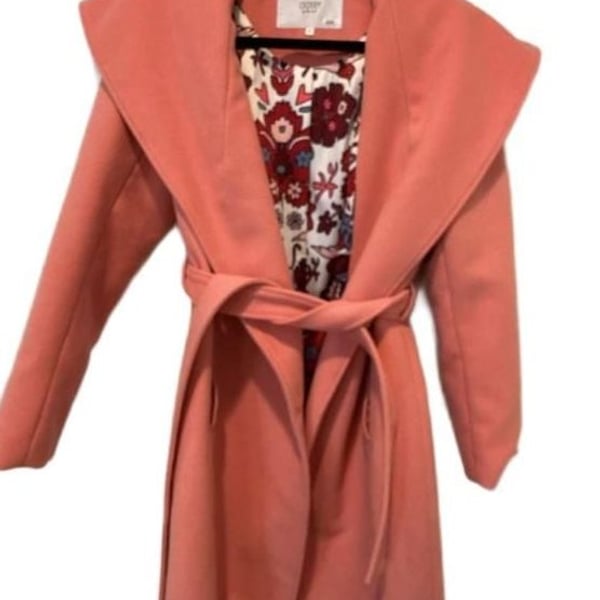 Crosby by Mollie Burch Pink Belted Wool Blend Coat with Floral Lining