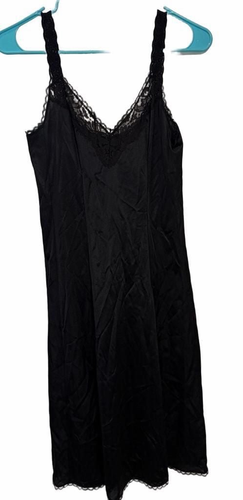 Vanity Fair Slip Dress Size 32 Black Nylon Lace Trim 2
