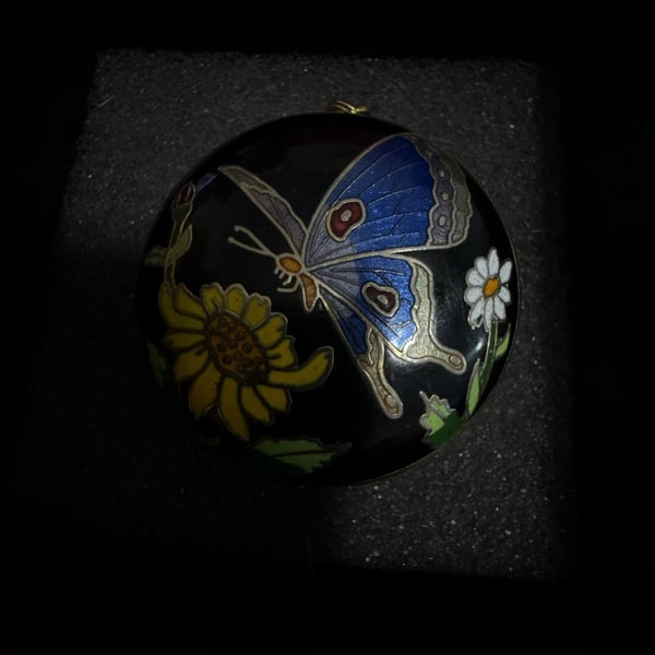 Vintage Chinese Cloisonne Enamel Butterfly Pendant