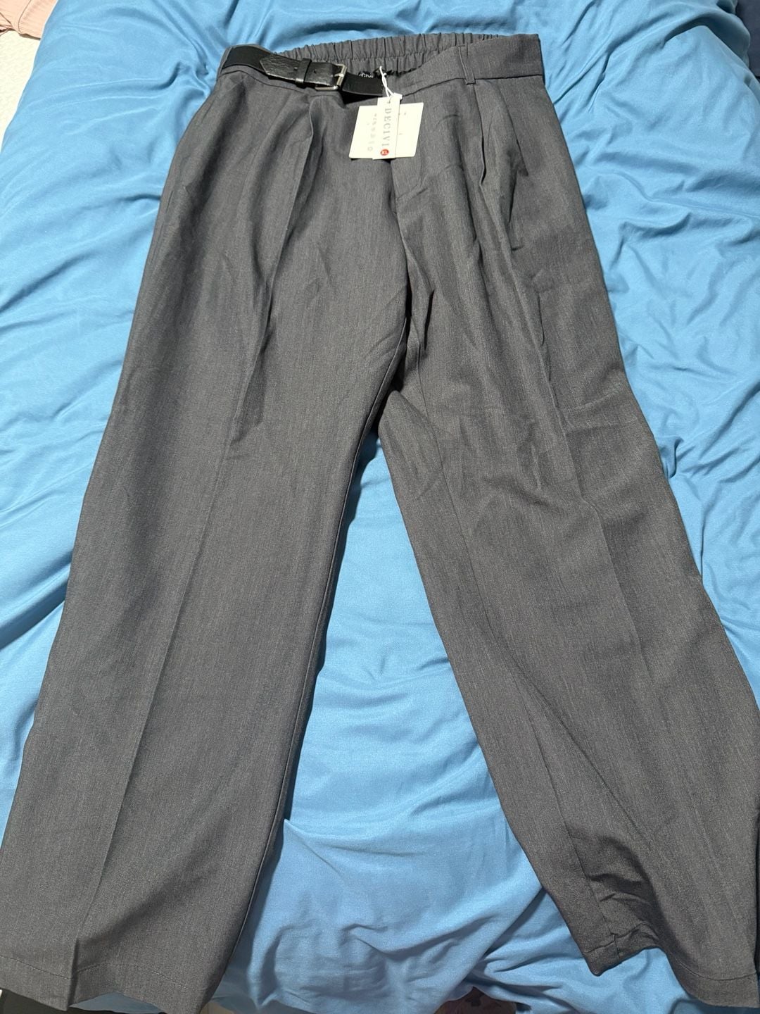 Decivi Pleated Trousers Size XL Gray Wide Leg Casual Pants with Belt 2