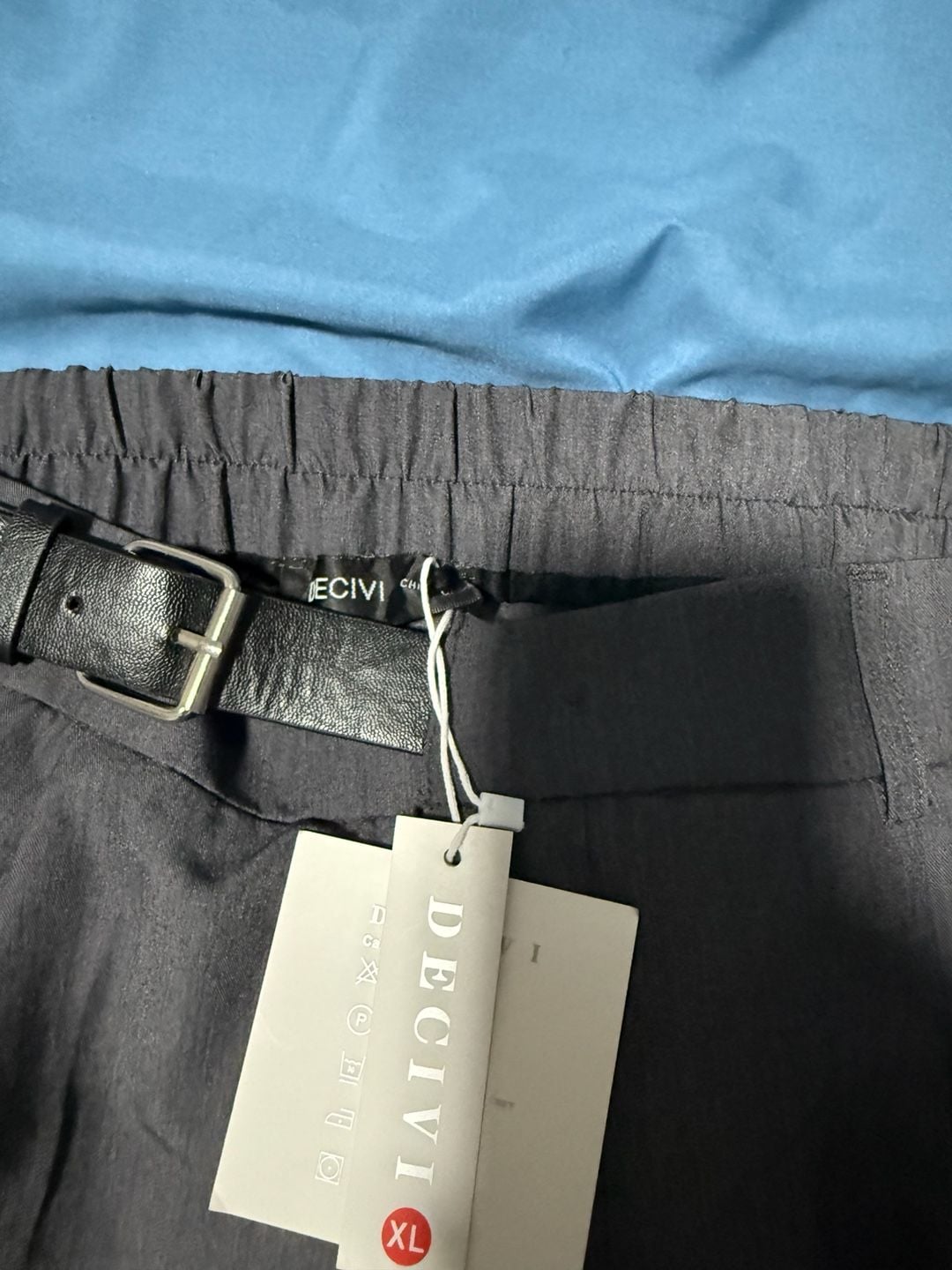 Decivi Pleated Trousers Size XL Gray Wide Leg Casual Pants with Belt 5