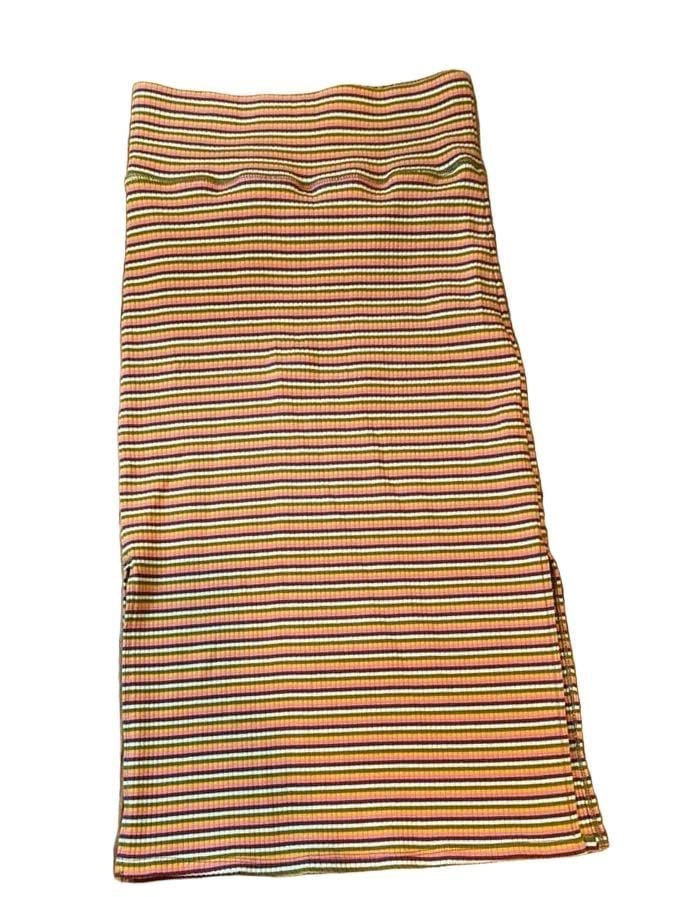 Aerie Multi-Color Striped Ribbed Midi Skirt with Side Slit Size S/P 2