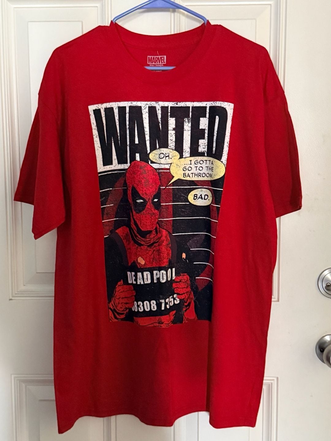 Marvel Deadpool Wanted Graphic T-Shirt XL Red Cotton 1