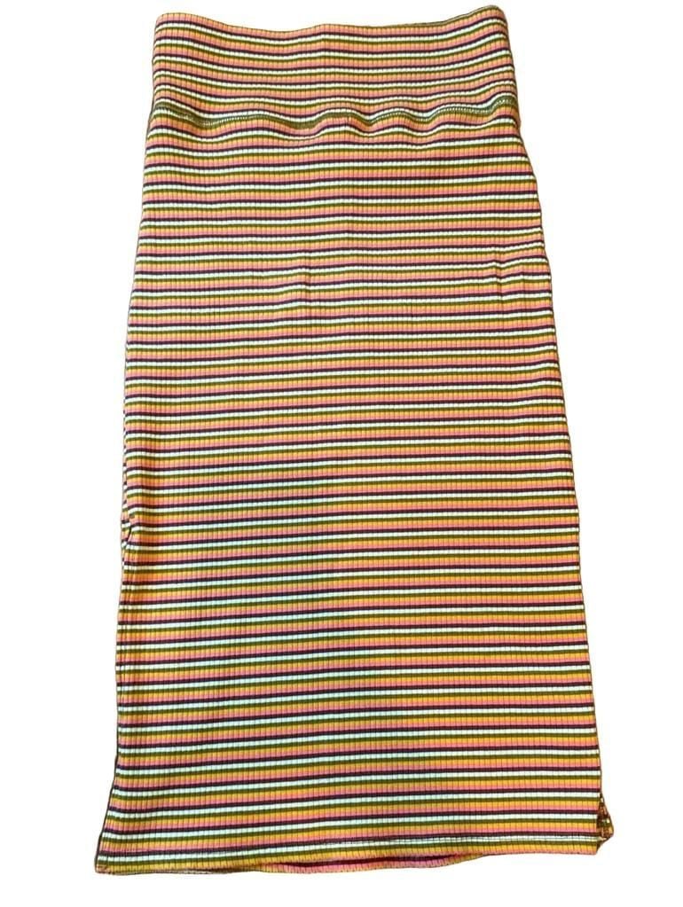 Aerie Multi-Color Striped Ribbed Midi Skirt with Side Slit Size S/P 5