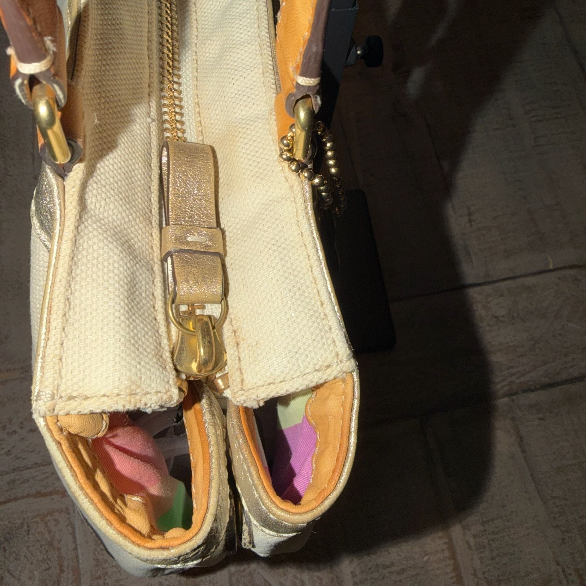 Coach Beige & Gold Linen Tote Handbag 
#45V1026 8