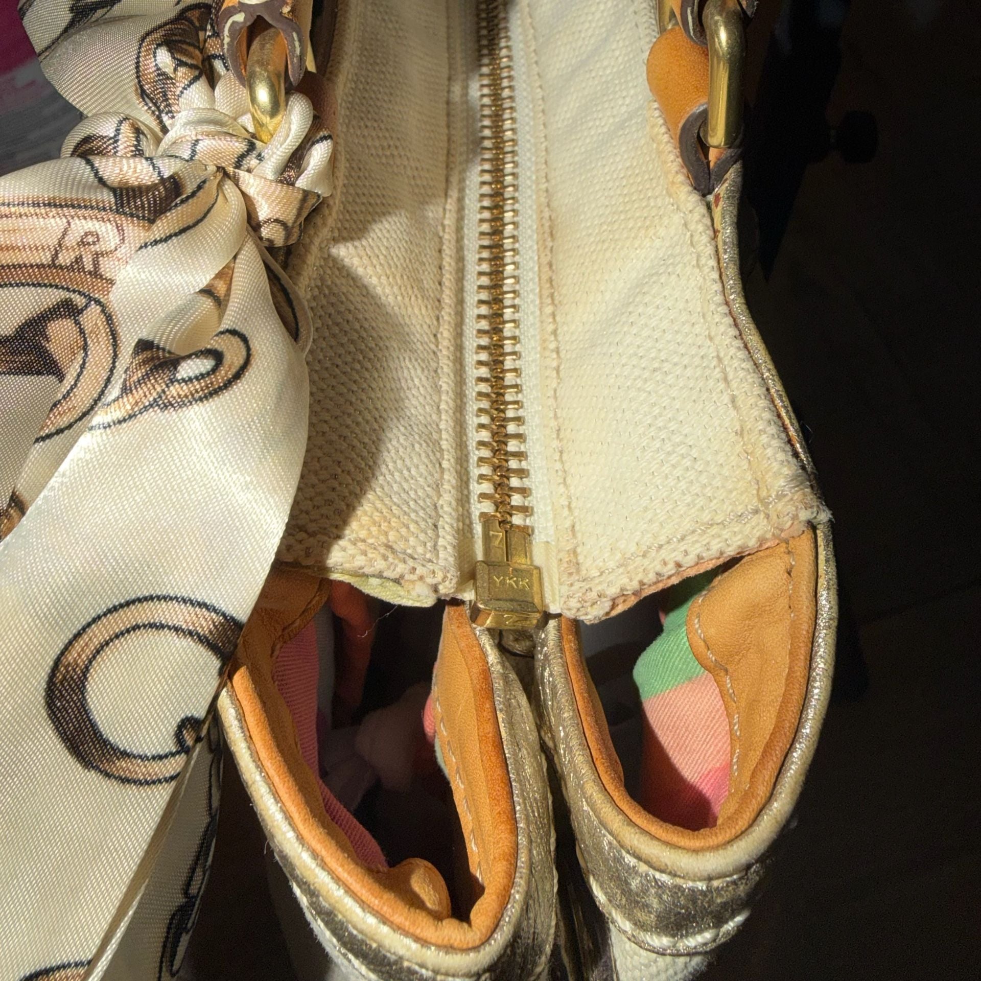 Coach Beige & Gold Linen Tote Handbag 
#45V1026 10