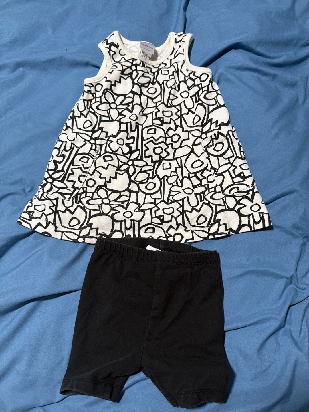 Hanna Andersson 2-Piece Dress Set Size 12-18 Mos Black White Floral 1