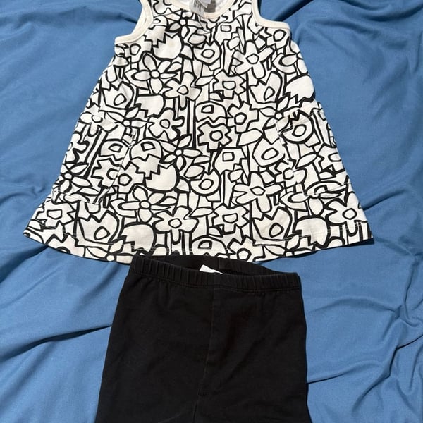 Hanna Andersson 2-Piece Dress Set Size 12-18 Mos Black White Floral