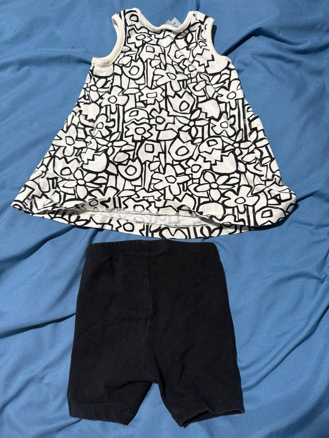 Hanna Andersson 2-Piece Dress Set Size 12-18 Mos Black White Floral 4