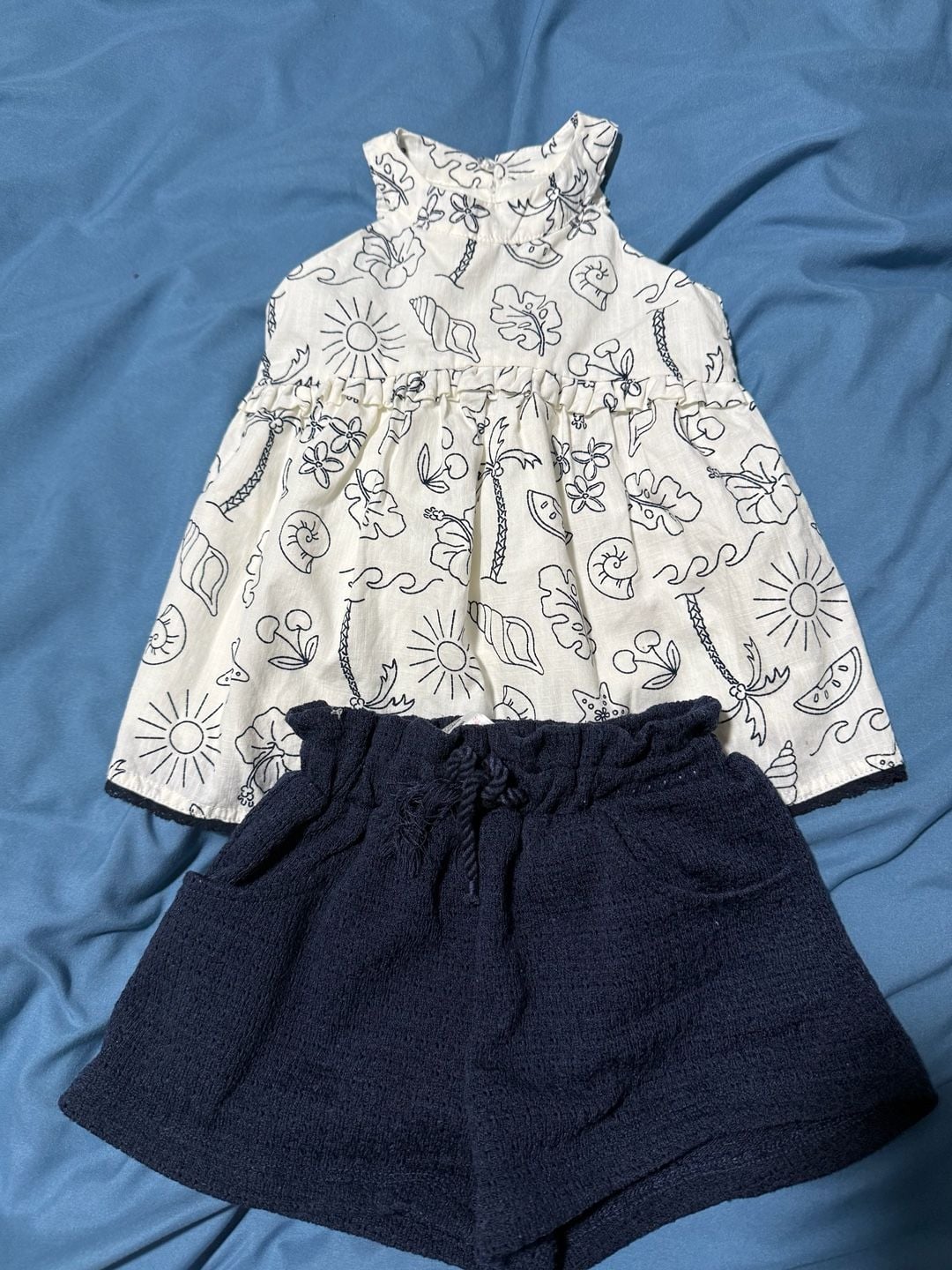 Haute Hippie Outfit Set Size 12M White Black Doodle Print Top And Shorts 1
