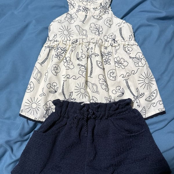Haute Hippie Outfit Set Size 12M White Black Doodle Print Top And Shorts
