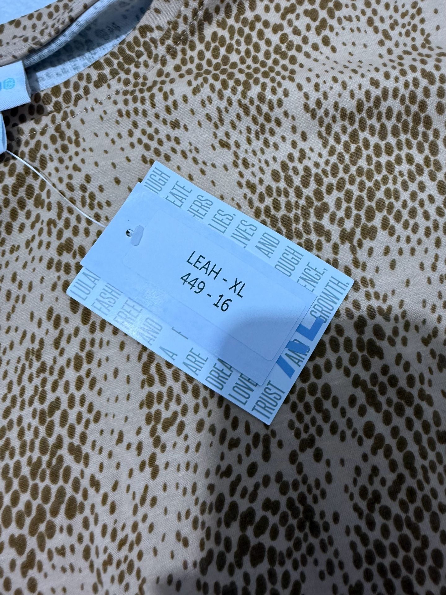 LuLaRoe Leah Tunic Size XL Tan Brown Animal Print Top 3