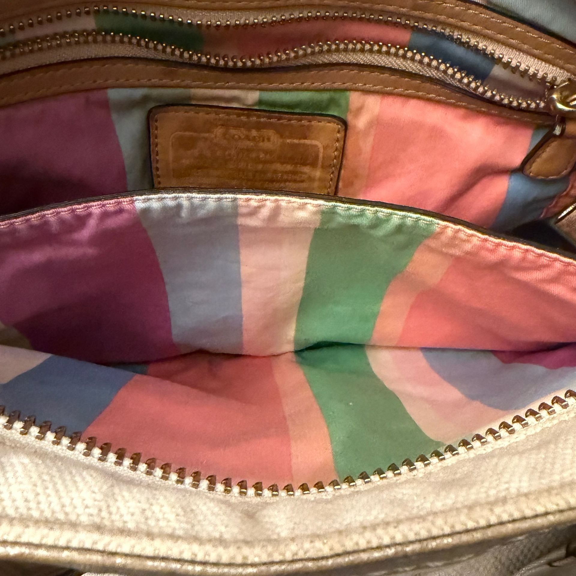 Coach Beige & Gold Linen Tote Handbag 
#45V1026 13