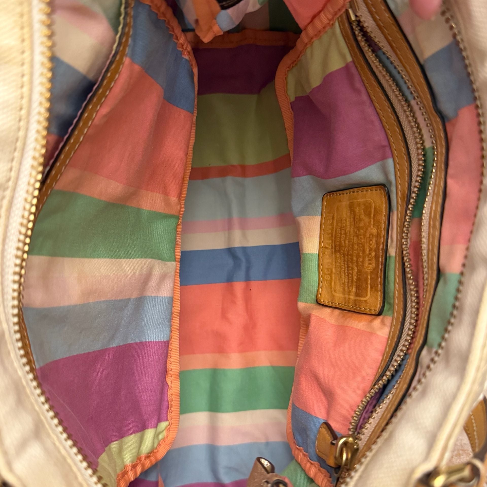 Coach Beige & Gold Linen Tote Handbag 
#45V1026 14