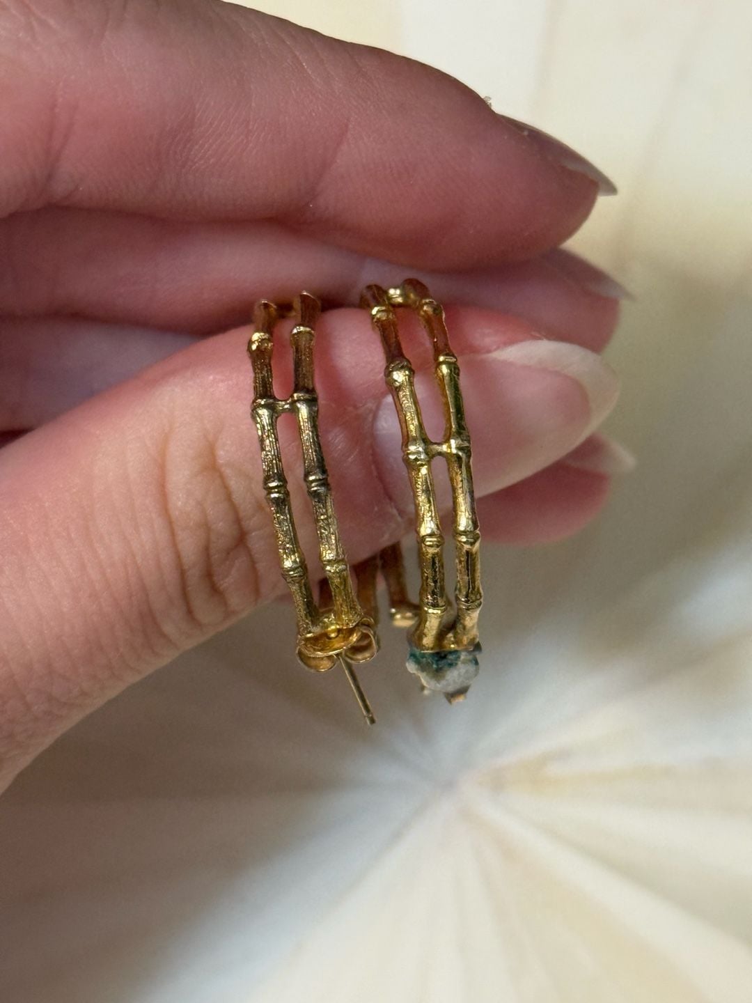Vintage Gold Tone Double Bamboo Textured Hoop Earrings 4