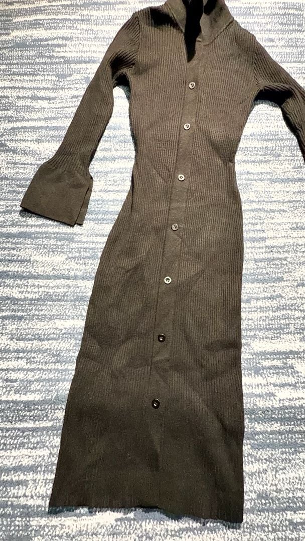 DAZY Sweater Dress Dark Brown Ribbed Knit Long Sleeve Midi 2