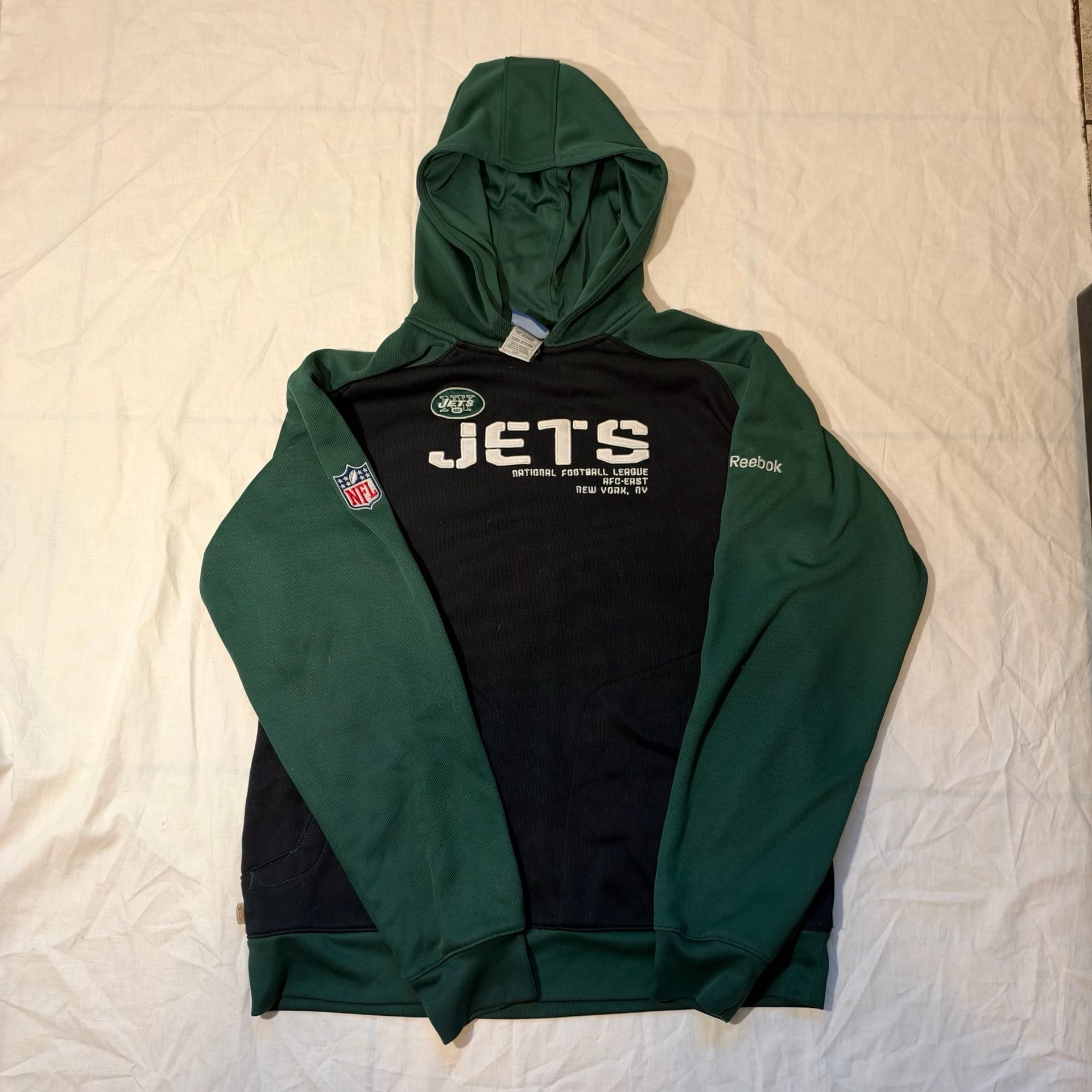 Vintage Reebok On Field New York Jets NFL Hoodie Green Black Size S 2