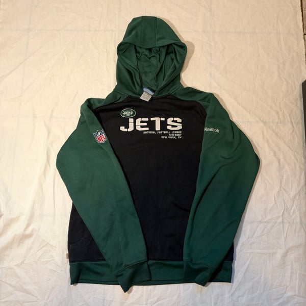Vintage Reebok On Field New York Jets NFL Hoodie Green Black Size S 
