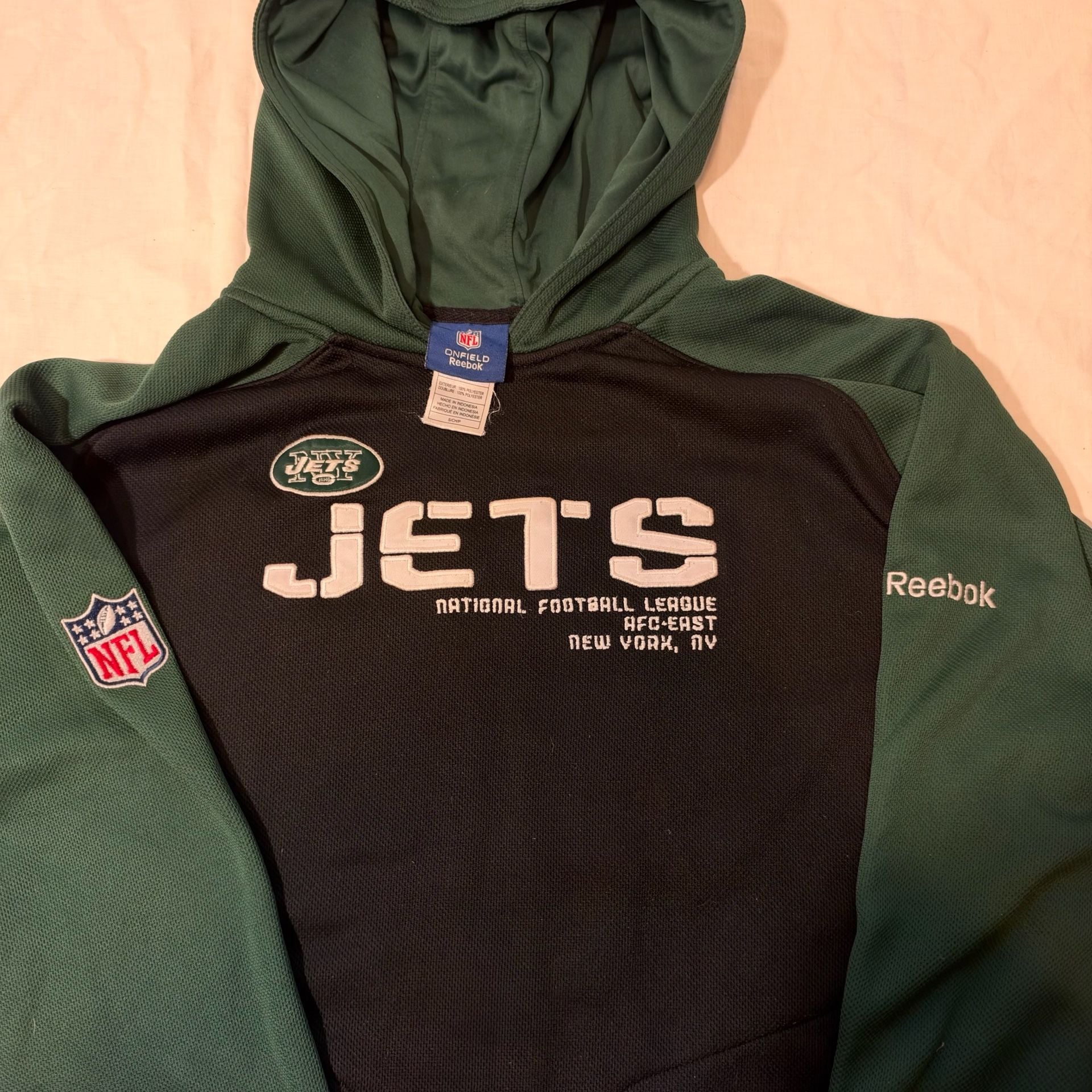 Vintage Reebok On Field New York Jets NFL Hoodie Green Black Size S 3