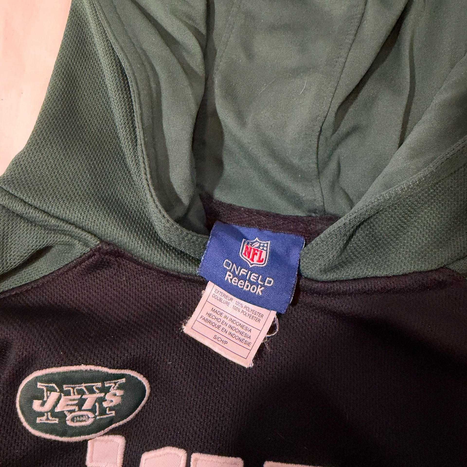 Vintage Reebok On Field New York Jets NFL Hoodie Green Black Size S 4