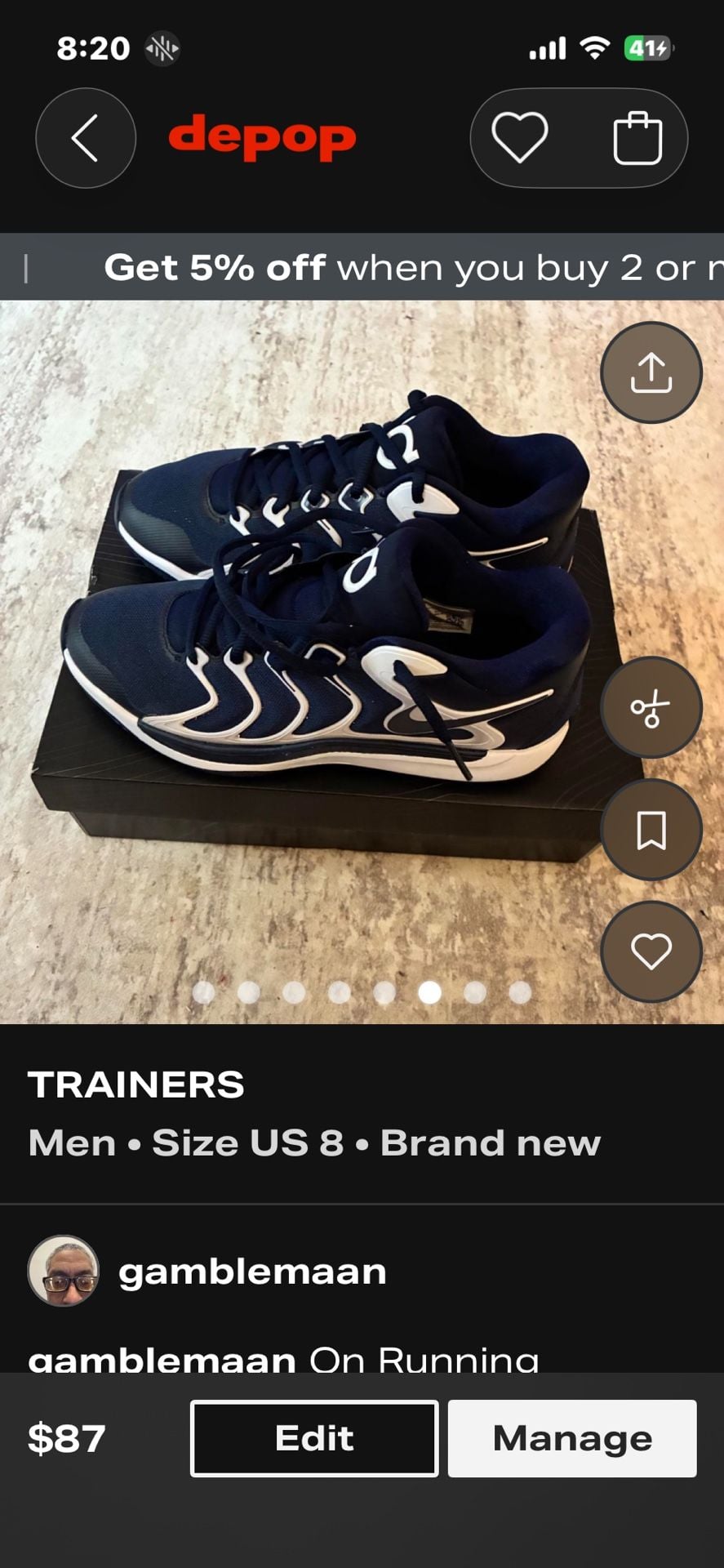 Nike KD 17 TB Size 8 College Navy Basketball Shoes 6