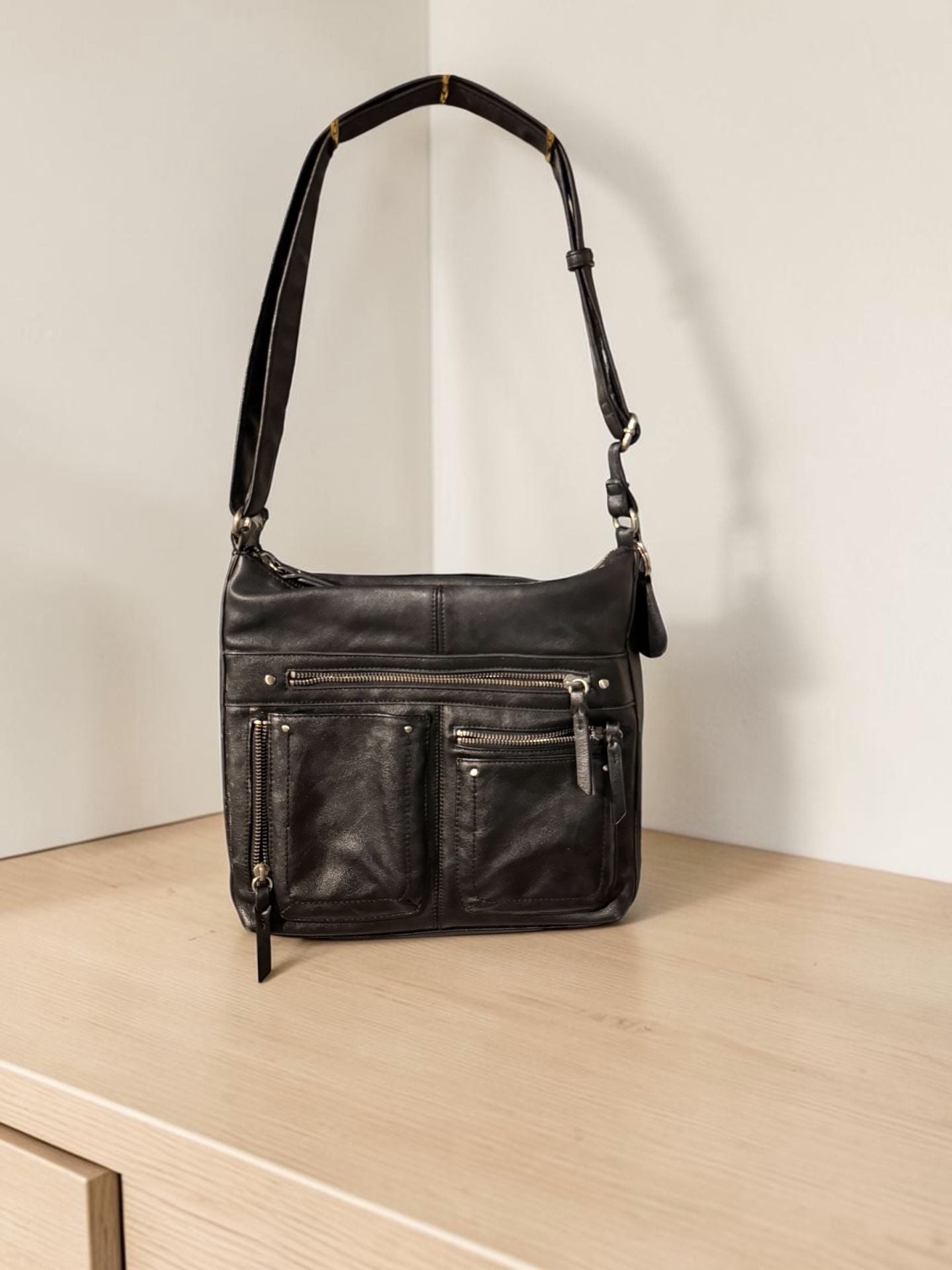 INC International Concepts Black Faux Leather Crossbody Bag 2