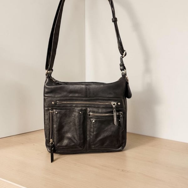 INC International Concepts Black Faux Leather Crossbody Bag