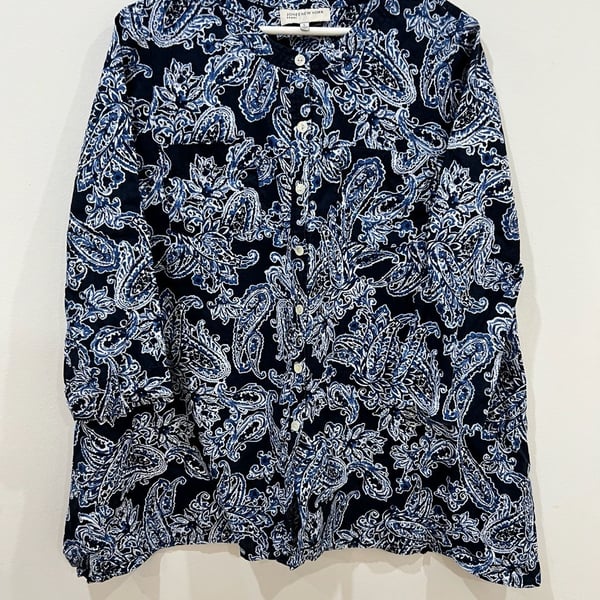 Jones New York Sport Linen Tunic Size L Blue Paisley Button Down Shirt