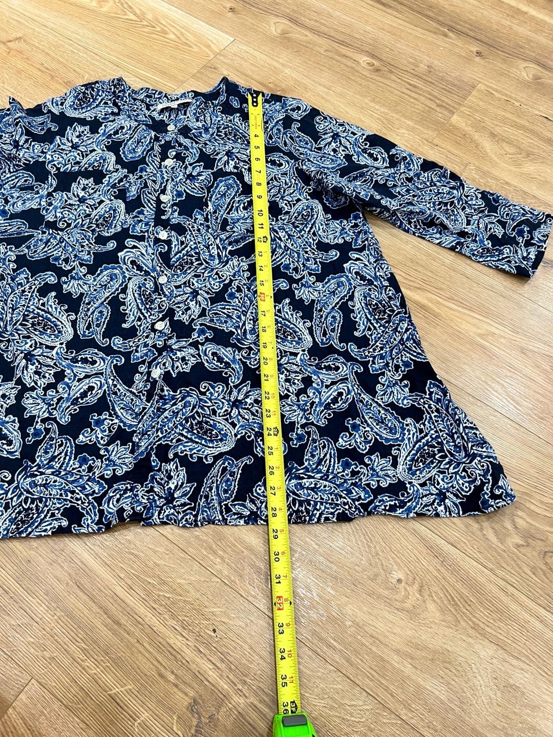 Jones New York Sport Linen Tunic Size L Blue Paisley Button Down Shirt 10