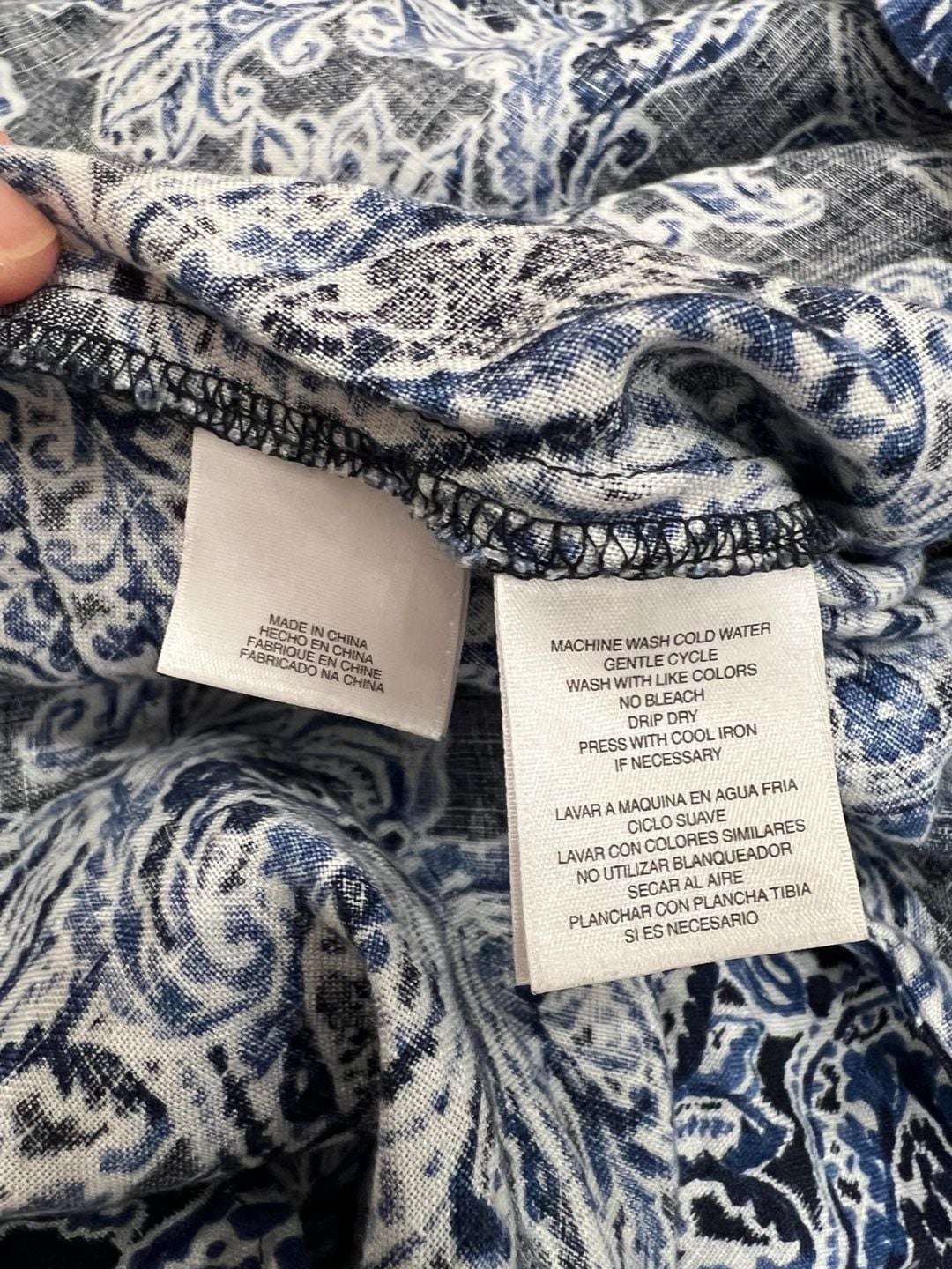 Jones New York Sport Linen Tunic Size L Blue Paisley Button Down Shirt 11