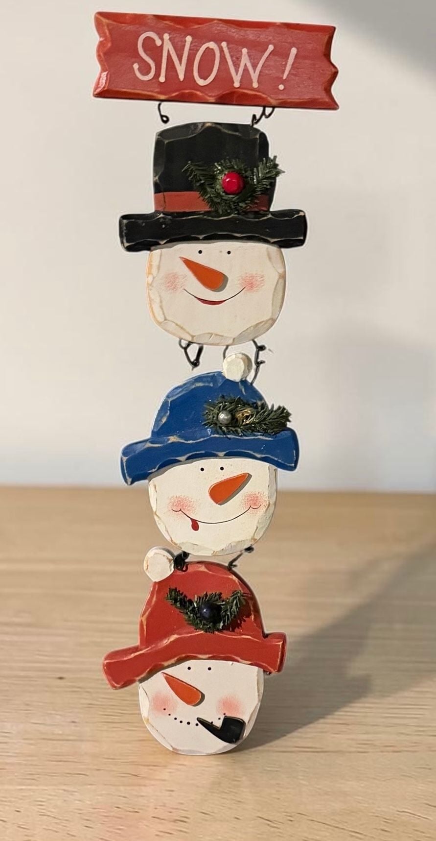Flower Factory Triple Snowman Wood Christmas Sign Snow Decor 1
