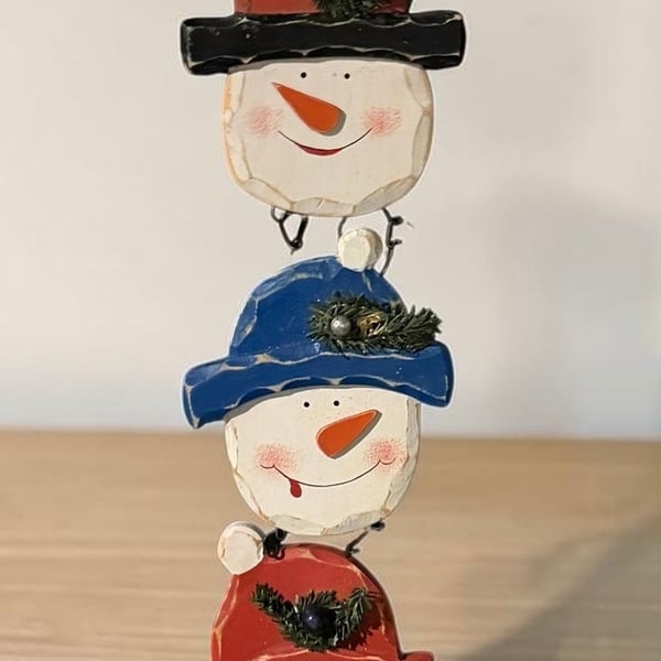 Flower Factory Triple Snowman Wood Christmas Sign Snow Decor