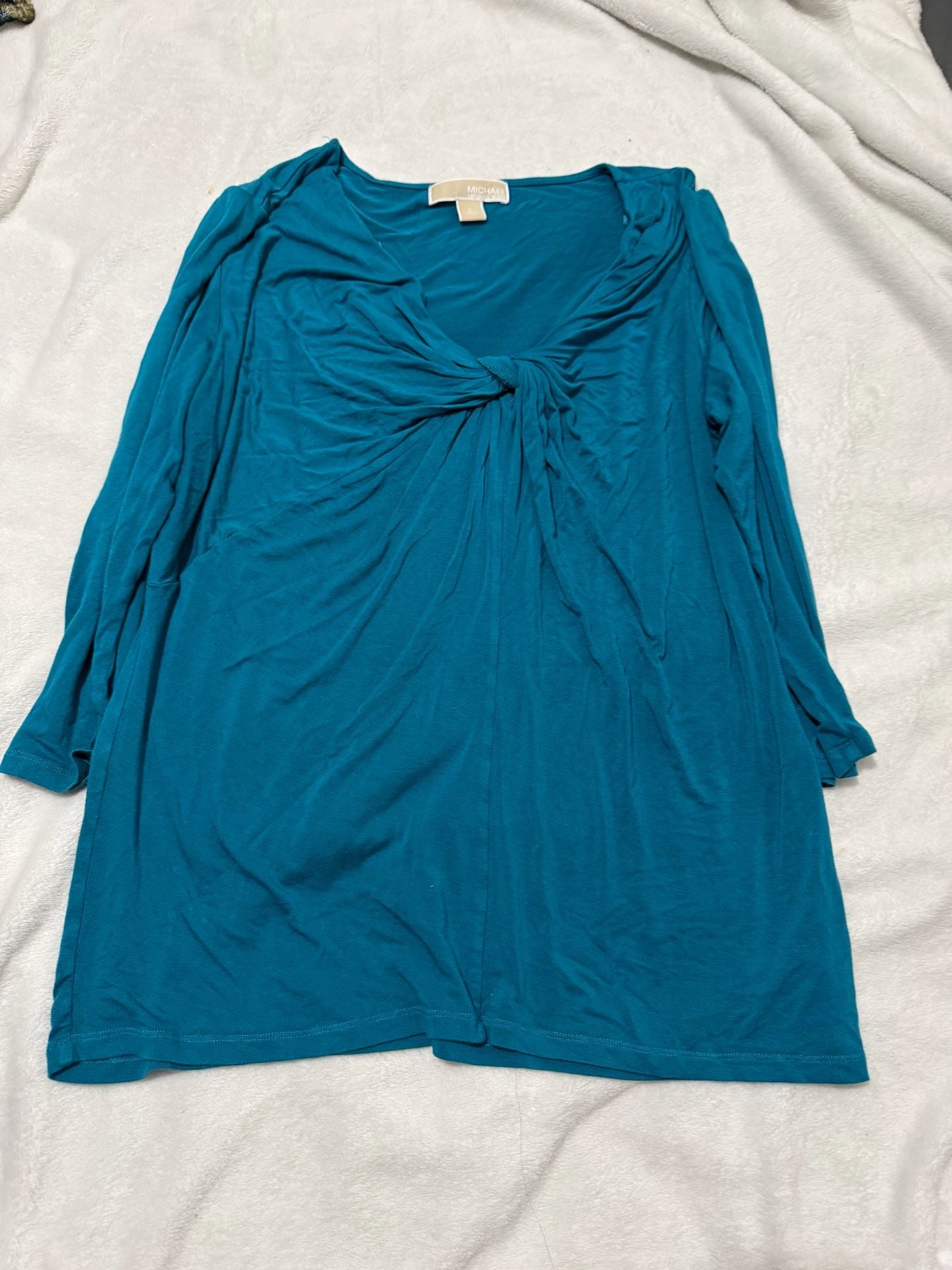 Michael Michael Kors Front Knot Top Size L Teal V-Neck 3/4 Sleeve 2