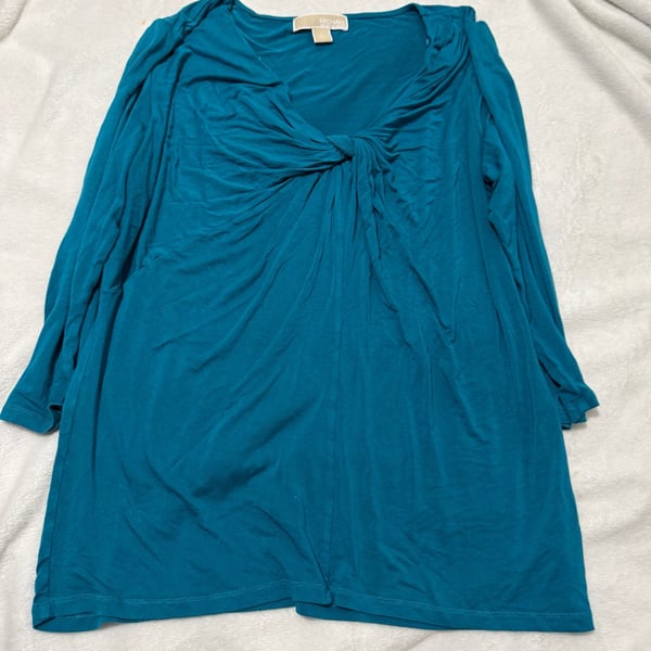 Michael Michael Kors Front Knot Top Size L Teal V-Neck 3/4 Sleeve