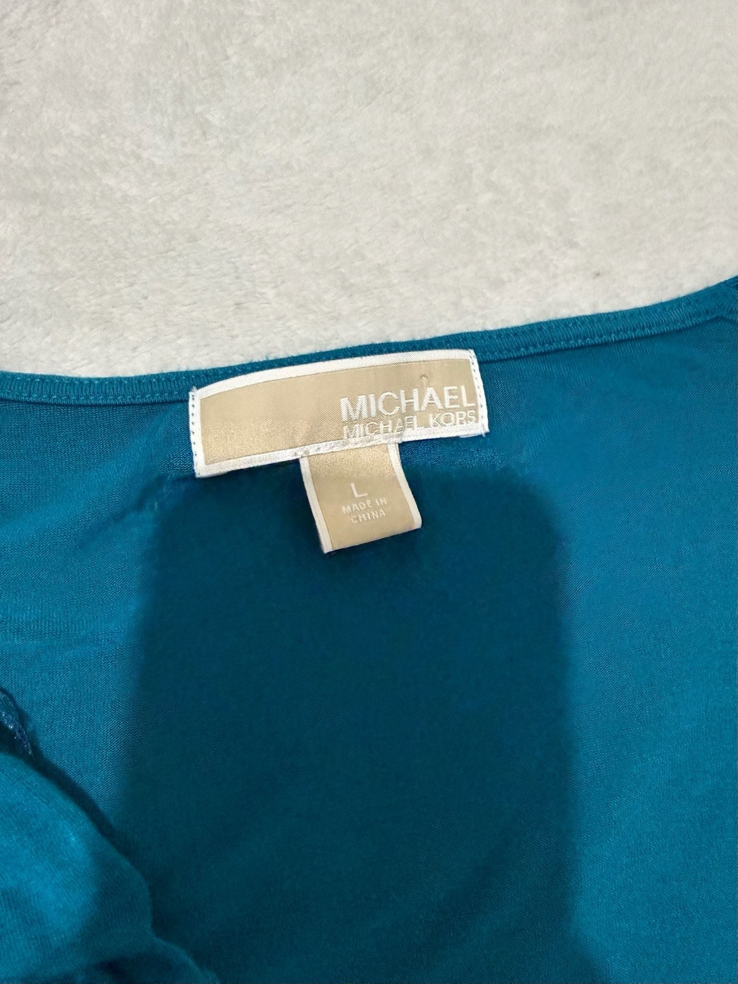 Michael Michael Kors Front Knot Top Size L Teal V-Neck 3/4 Sleeve 3