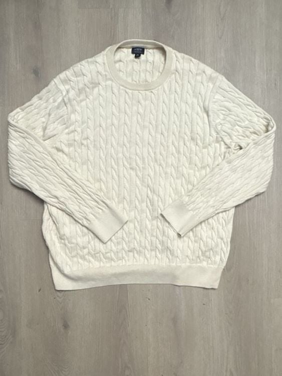 J.Crew Cable Knit Cotton Crewneck Sweater Size XL Cream Pullover 2