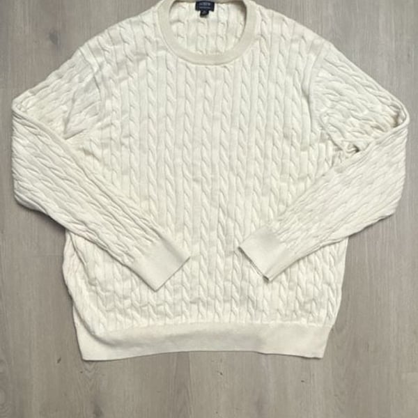 J.Crew Cable Knit Cotton Crewneck Sweater Size XL Cream Pullover