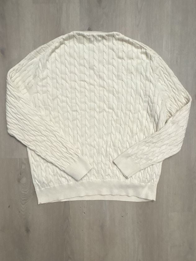 J.Crew Cable Knit Cotton Crewneck Sweater Size XL Cream Pullover 4