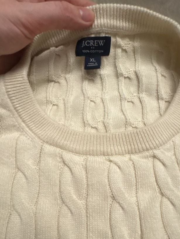 J.Crew Cable Knit Cotton Crewneck Sweater Size XL Cream Pullover 3