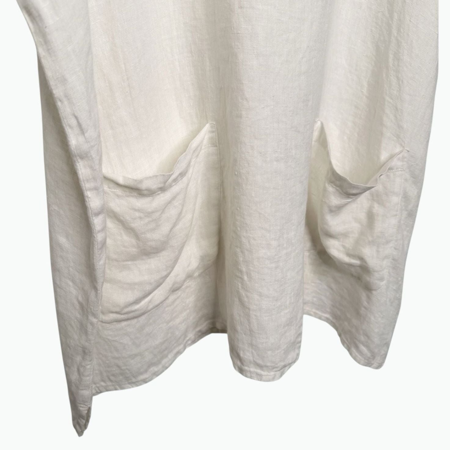 FLAX Pioneer Big Pockets Shift Dress Size 2G White Linen 7