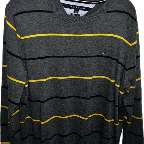 Tommy Hilfiger Crewneck Sweater Size L Gray Striped Pima Cotton