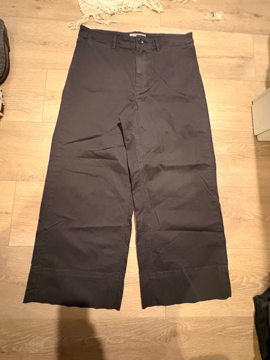 Everlane Wide Leg Trousers Size 12 Black Cotton Crop Pants 2