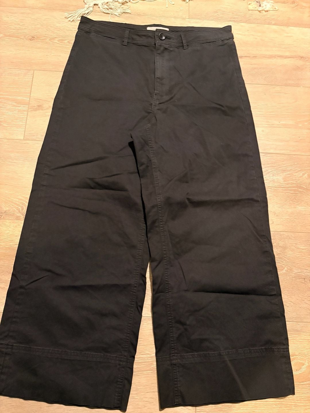 Everlane Wide Leg Trousers Size 12 Black Cotton Crop Pants 4