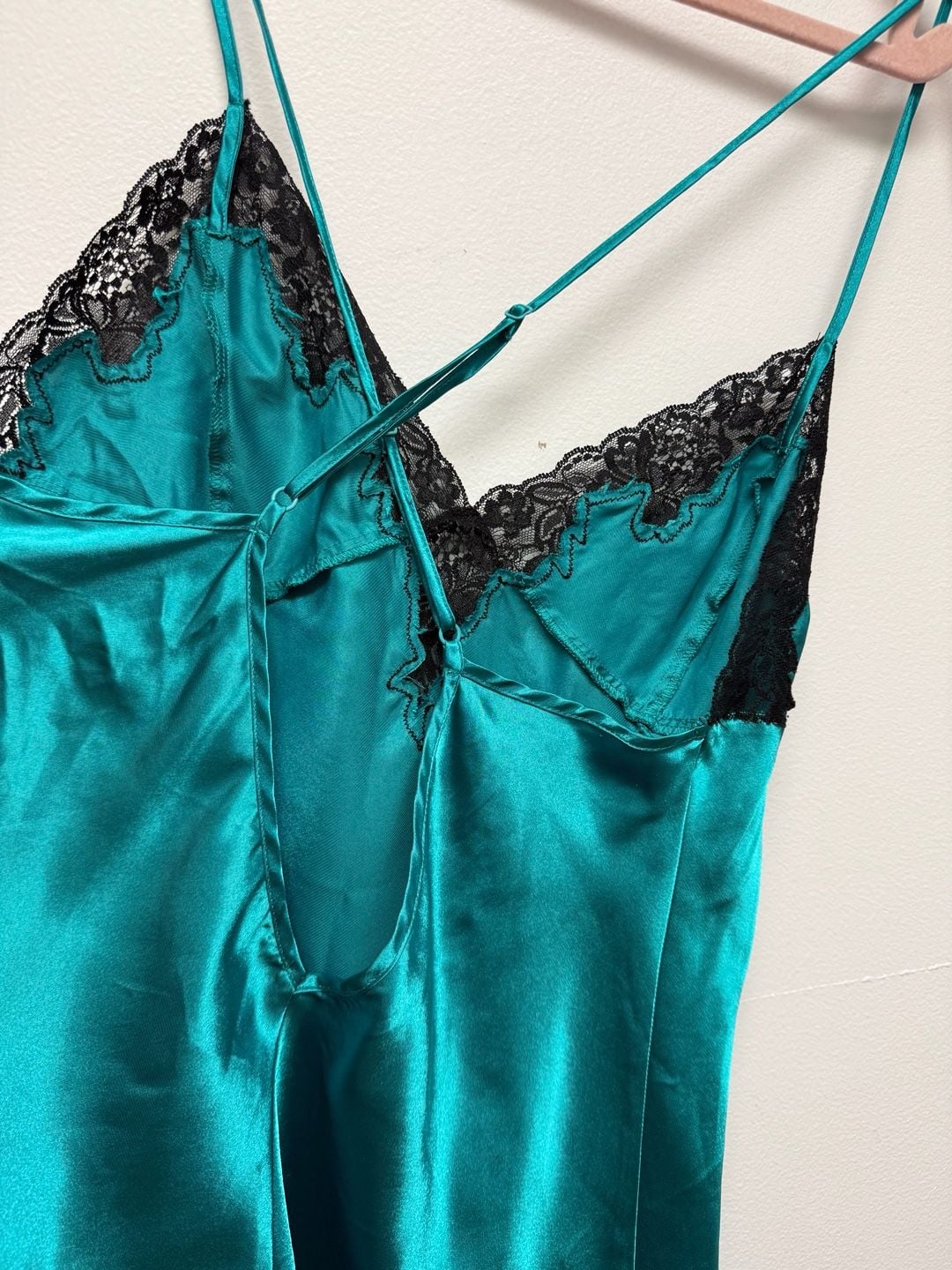 Frederick's of Hollywood Slip Dress Size Large Green Black Lace 7