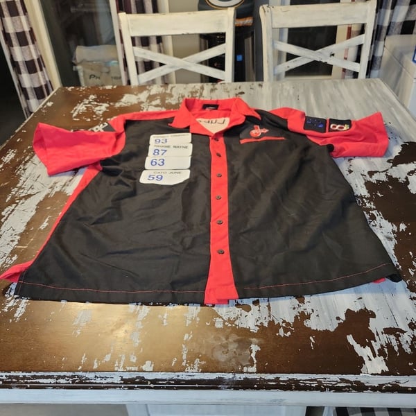 Jiffy Lube Colts Challenge Bowling Shirt Black Red Promotional Patches