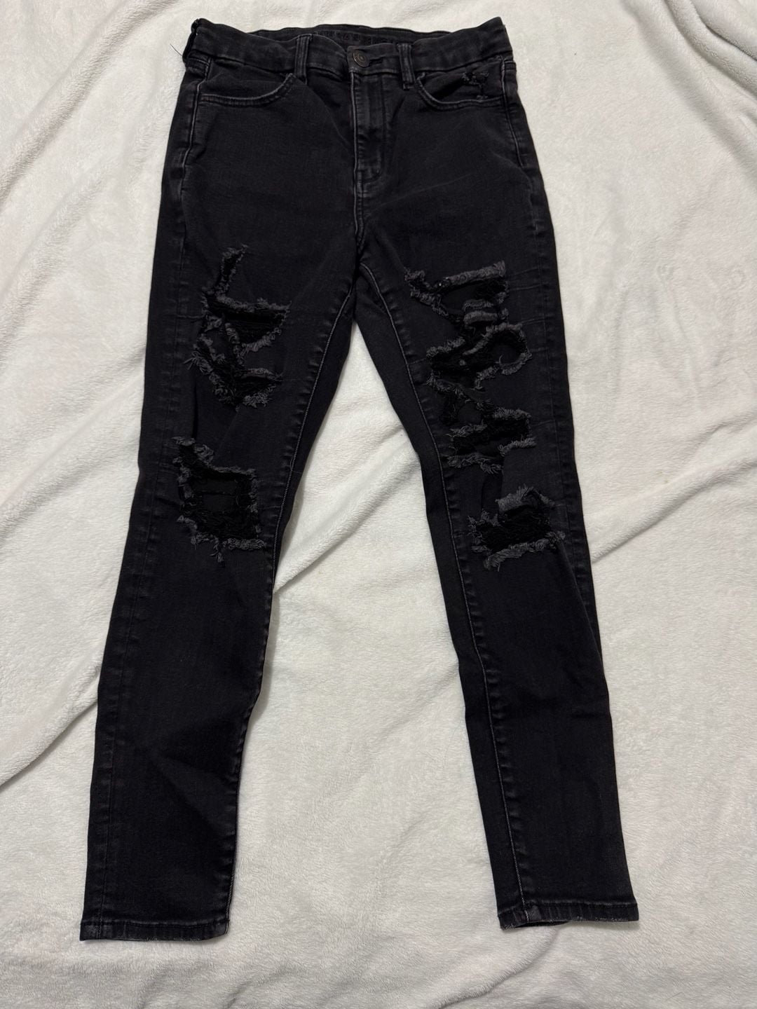 American Eagle Curvy Hi-Rise Jegging Size 8 Short Black Distressed 2
