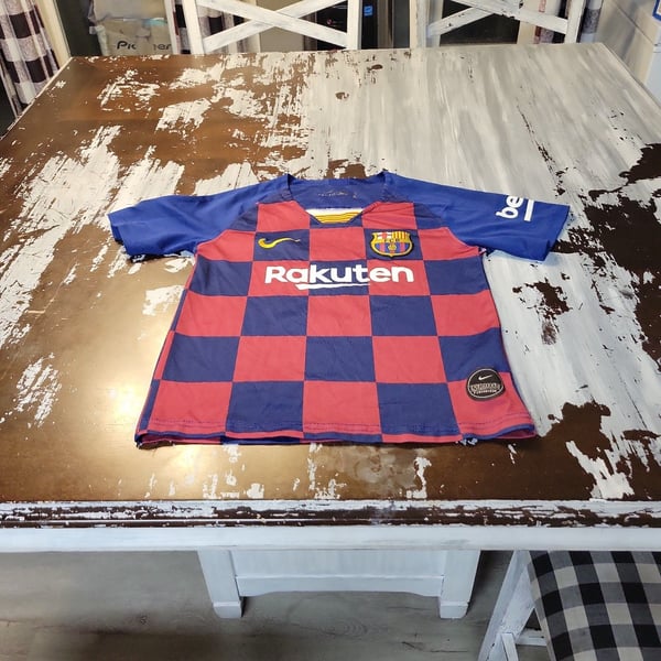 Nike FC Barcelona Messi 10 Soccer Jersey Blue Red Checked