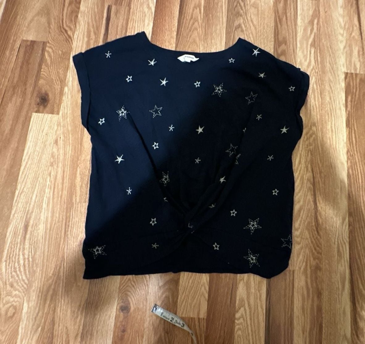 Lucky Brand Star Embroidered Top Size L Navy Blue Short Sleeve Tee 6